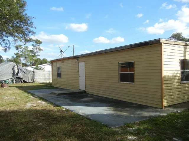 a view of a backyard with plants and a tree
