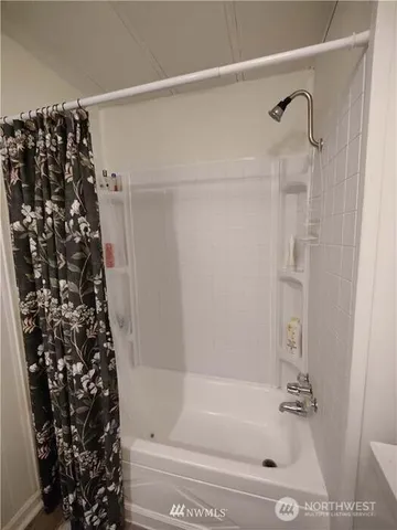 a bathroom with a bathtub and shower