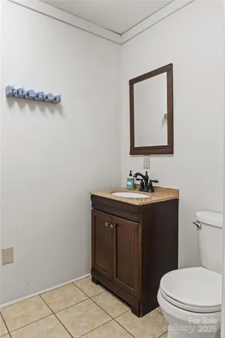 a bathroom with a sink vanity and a toilet