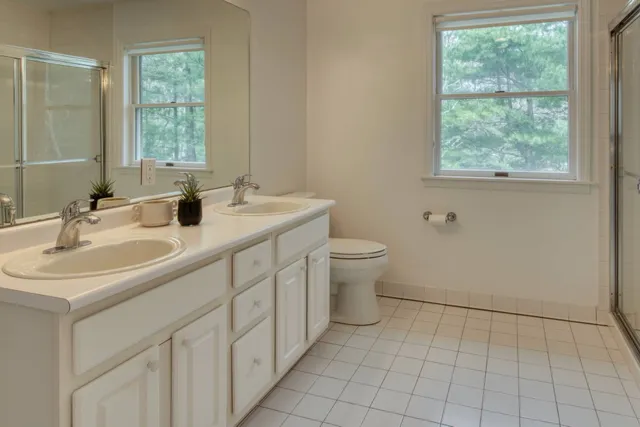 a bathroom with a sink toilet and mirror