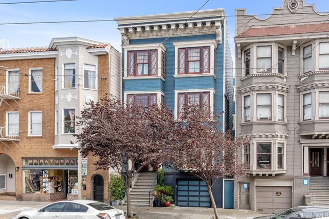 a front view of a multi story building