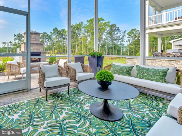 a building outdoor space with patio sofas