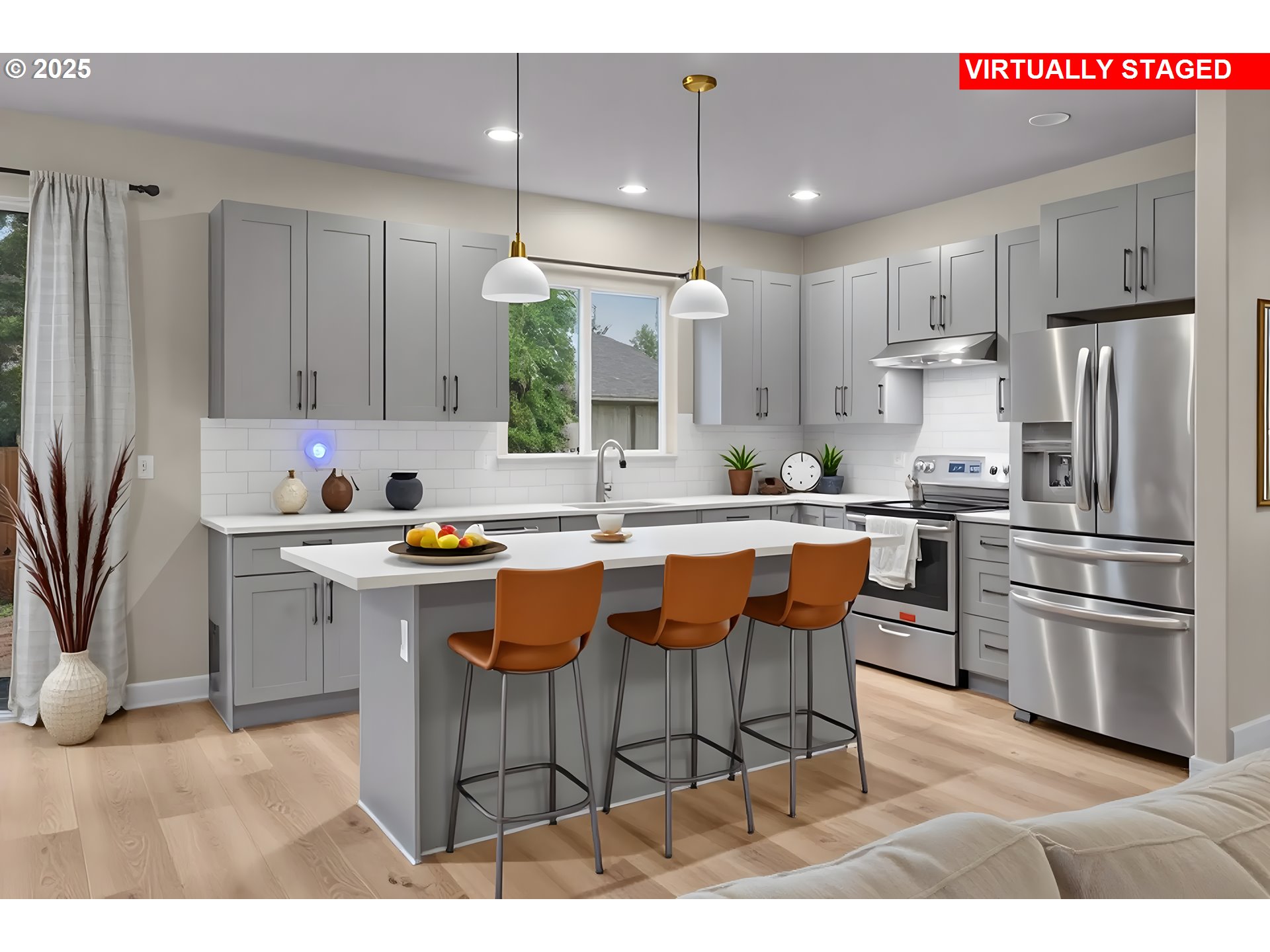 17670 Southwest September Lane Beaverton, OR 97003 - Photo 12 of 34 a kitchen with stainless steel appliances granite countertop a sink a stove a refrigerator and island with wooden floor