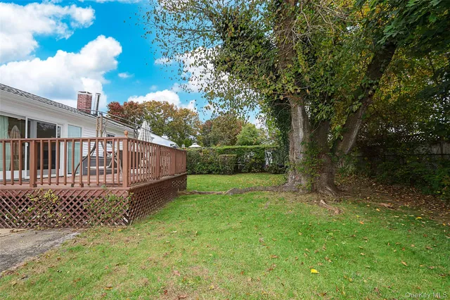 a view of a yard with large trees
