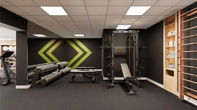 a view of a room with gym equipment