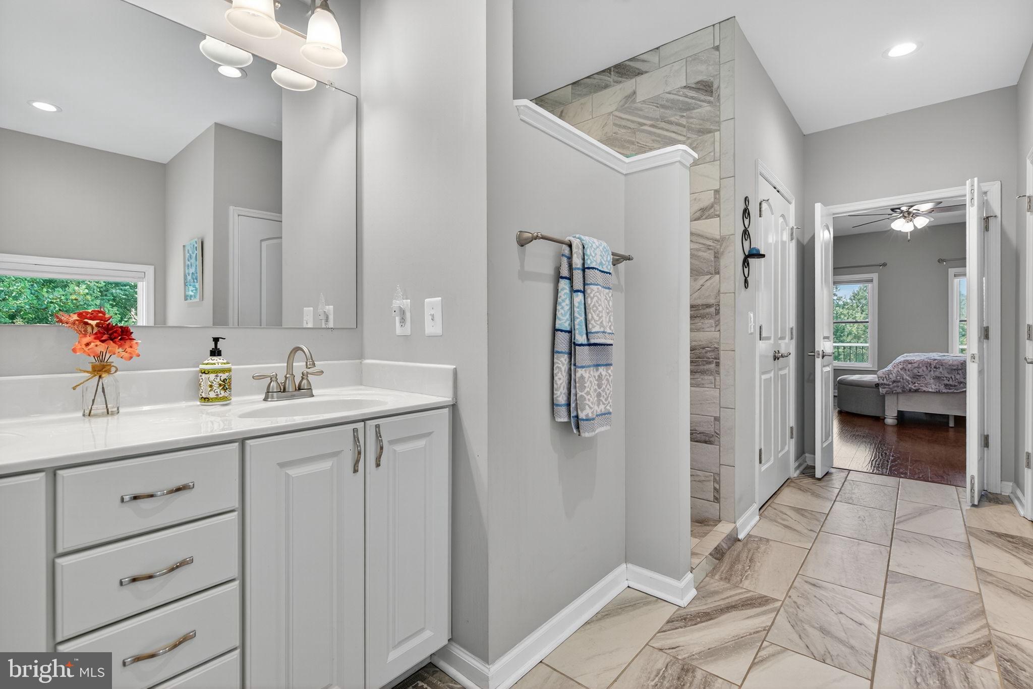 14451 Jenkins Ridge Road Culpeper, VA 22701 - Photo 23 of 78 a en suite bathroom with a double vanity sink a mirror and a shower