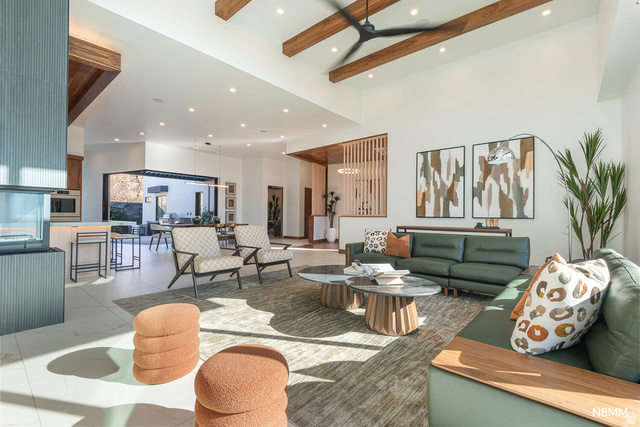 3607 South Cypress Pt Road Hurricane, UT 84737 - Photo 16 of 59 Living area featuring ceiling fan, recessed lighting, and lofted ceiling