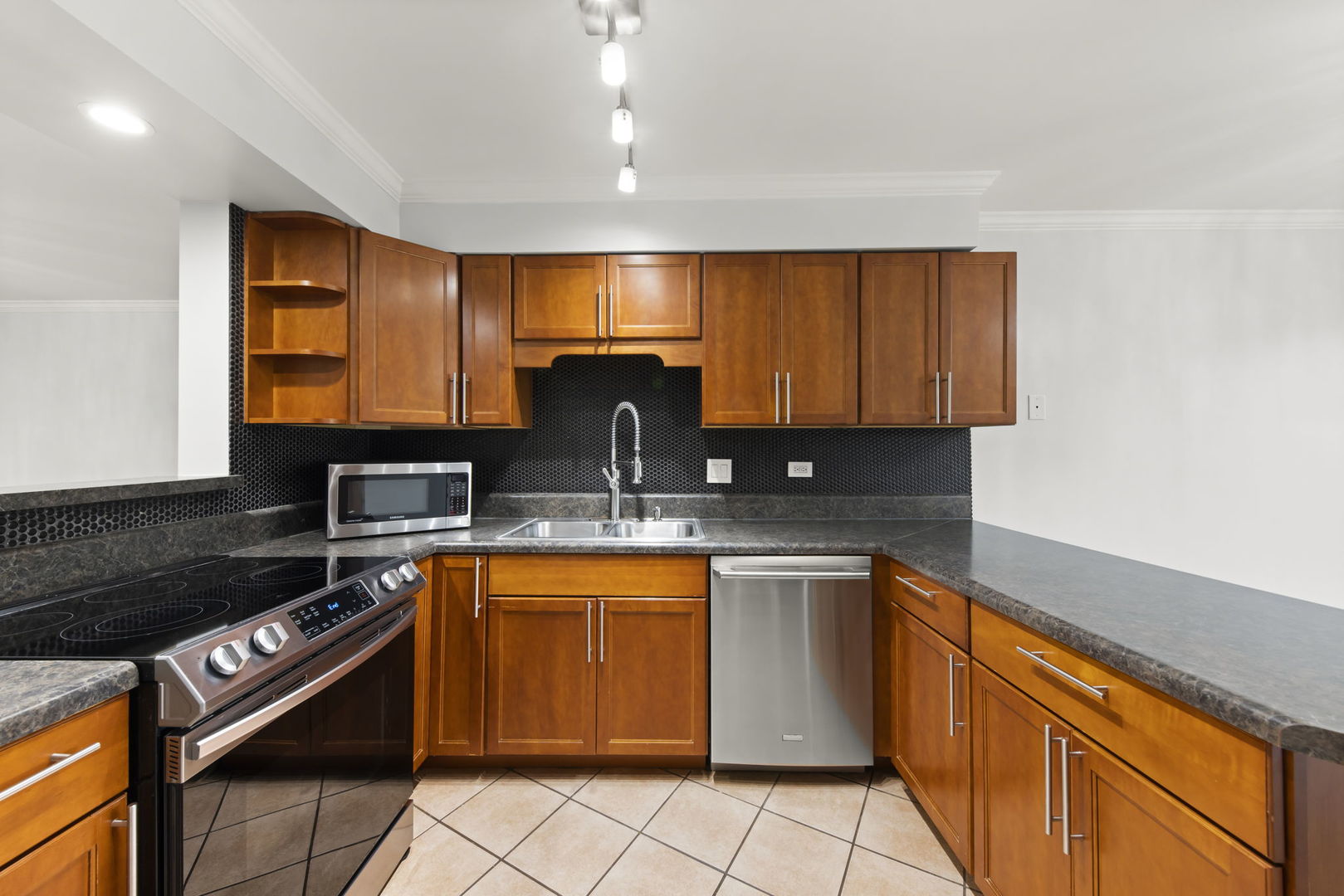 1338 South Lorraine Road, Unit D Wheaton, IL 60189 - Photo 8 of 23 a kitchen with kitchen island granite countertop a sink cabinets and stainless steel appliances