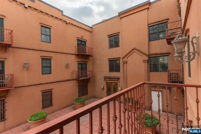a view of a building from a balcony
