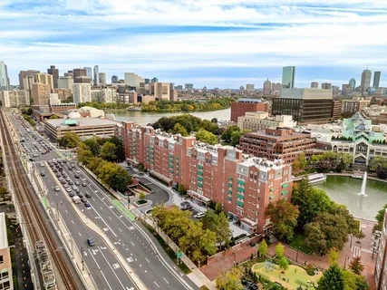 a view of a city with tall buildings
