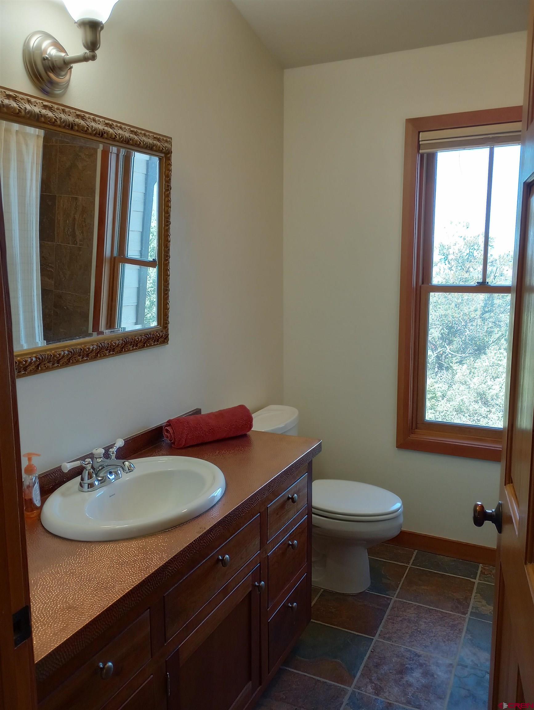 41 Oak Road Ridgway, CO 81432 - Photo 18 of 33 a bathroom with a sink toilet a mirror and window