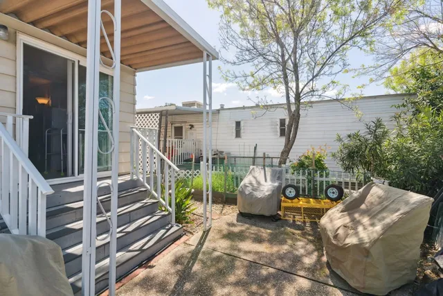 a building with table and chairs