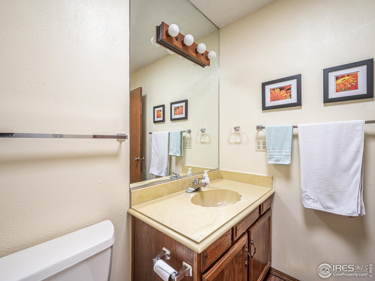 314 Eagle Court Longmont, CO 80504 - Photo 31 of 40 a bathroom with a sink a mirror and a toilet