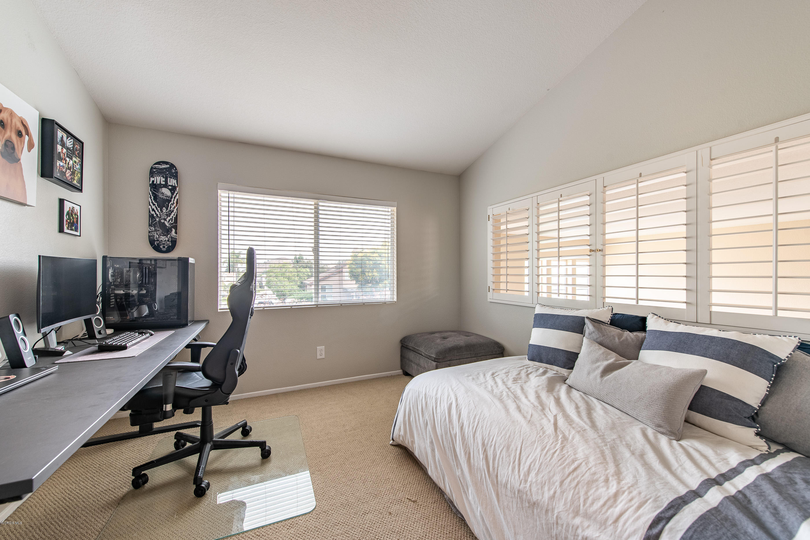 308 Hedge Row Lane, Unit B Simi Valley, CA 93065 - Photo 21 of 27 a bedroom with a bed a computer on desk and a printer next to a window