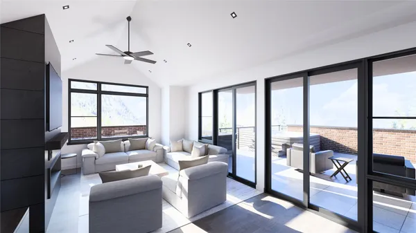 a living room with furniture and a window