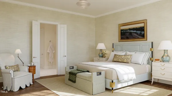 a bedroom with a bed and a couch