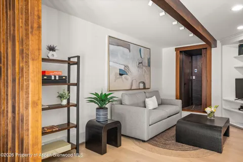 a living room with furniture potted plant and window