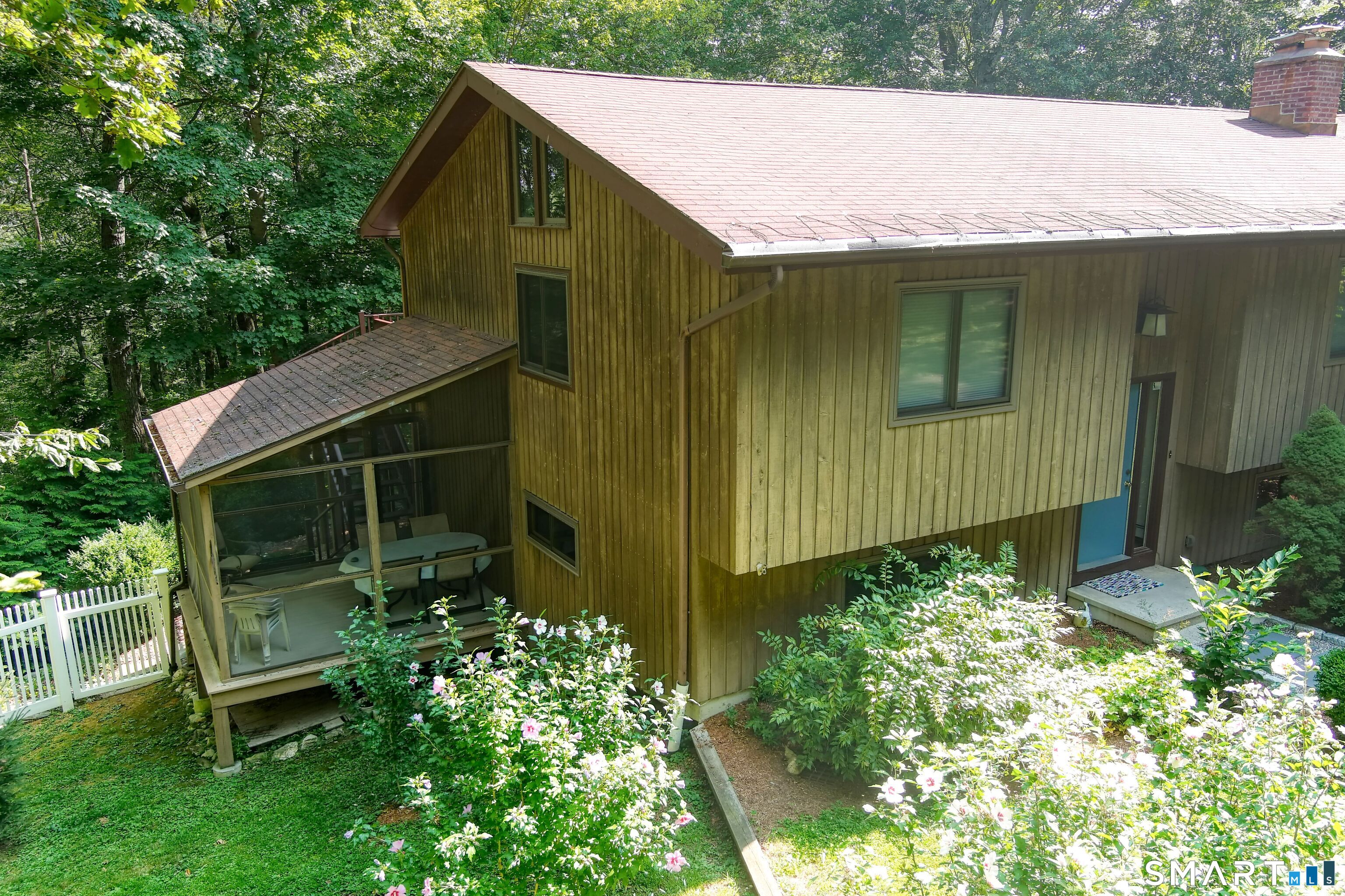 342 Barrack Hill Road Ridgefield, CT 06877 - Photo 5 of 40 Front Angel showing the screened in porch and gardens