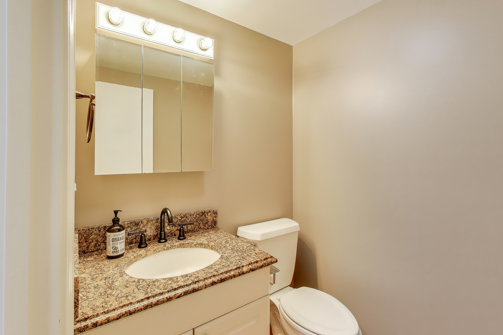 2305 West Thomas Street, Unit 1 Chicago, IL 60622 - Photo 15 of 34 a bathroom with a granite countertop sink and a mirror