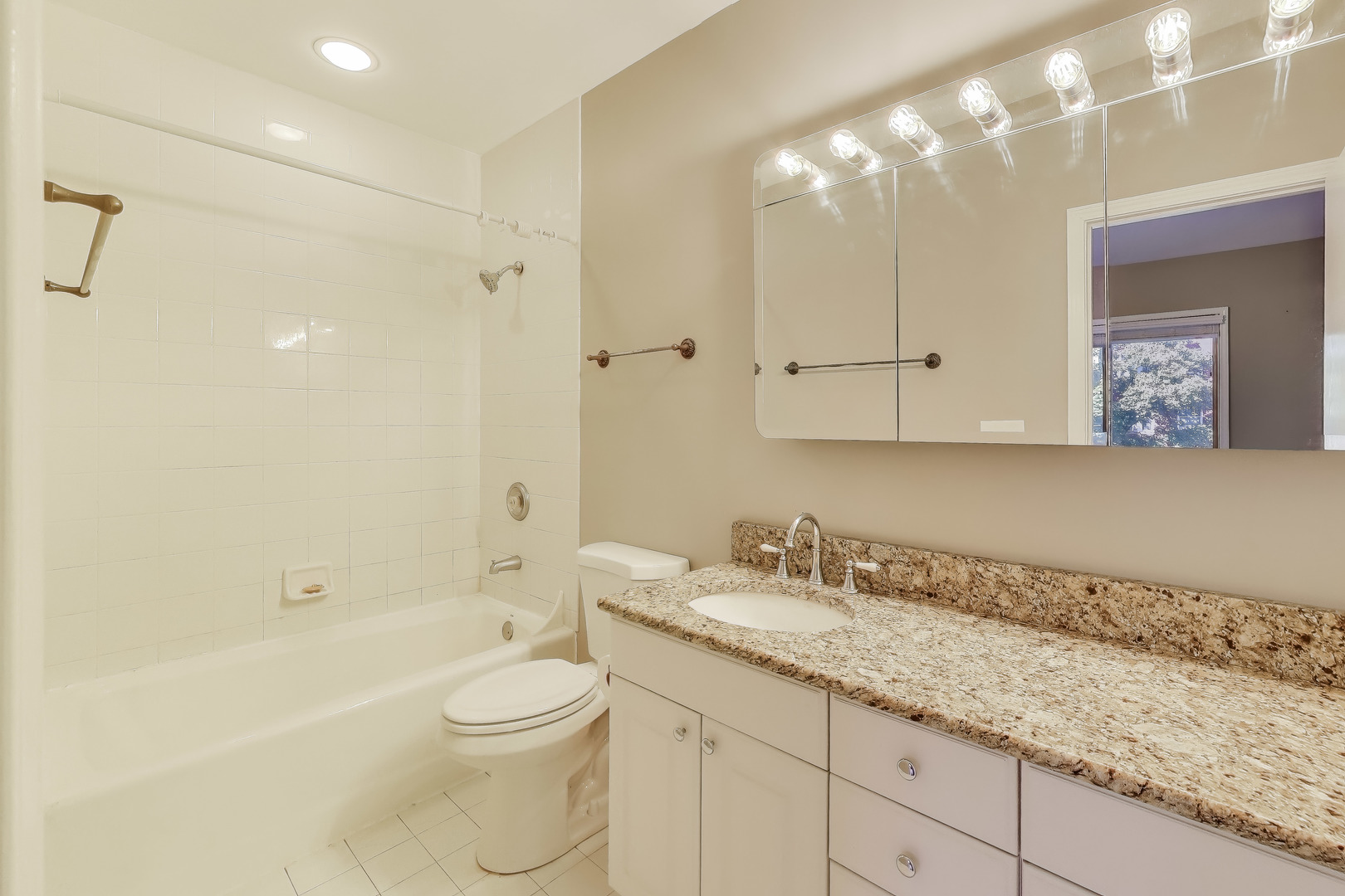 2305 West Thomas Street, Unit 1 Chicago, IL 60622 - Photo 20 of 34 a bathroom with a granite countertop sink a toilet and shower