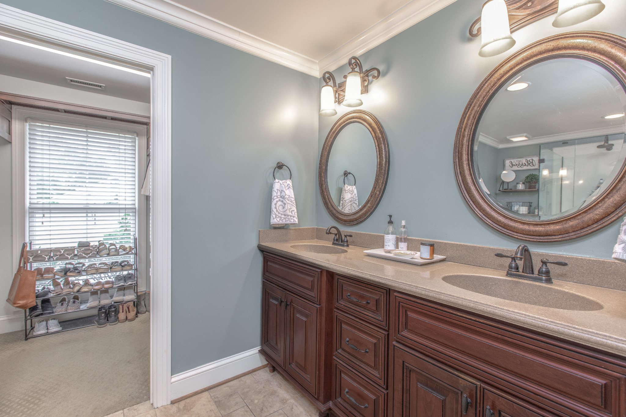2013 Stratford Road Murfreesboro, TN 37129 - Photo 35 of 46 a bathroom with a granite countertop double vanity sinks and a mirror