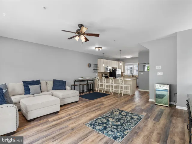 a living room with furniture and a rug