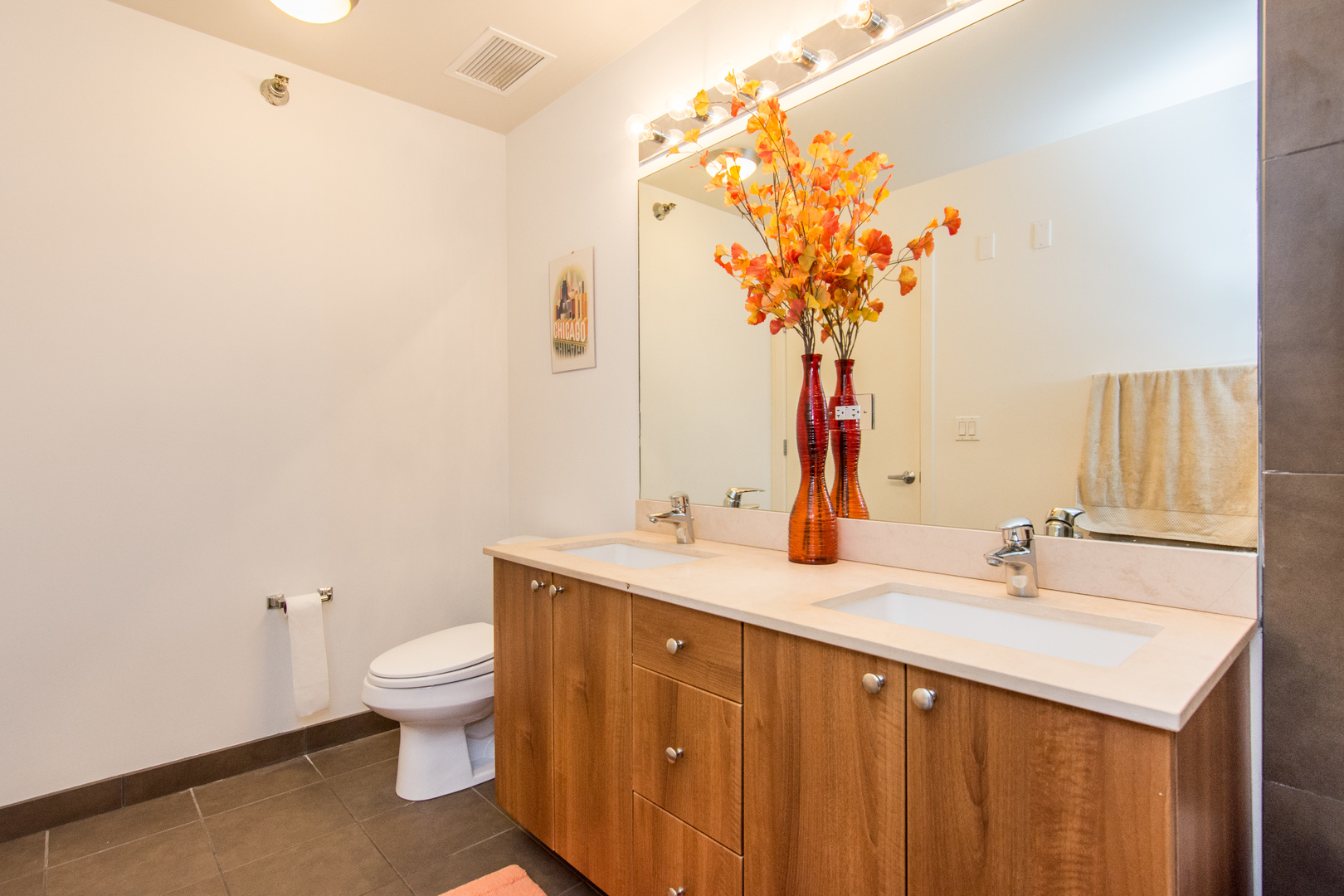 235 West Van Buren Street, Unit 1913 Chicago, IL 60607 - Photo 8 of 13 a bathroom with a sink a toilet and a mirror