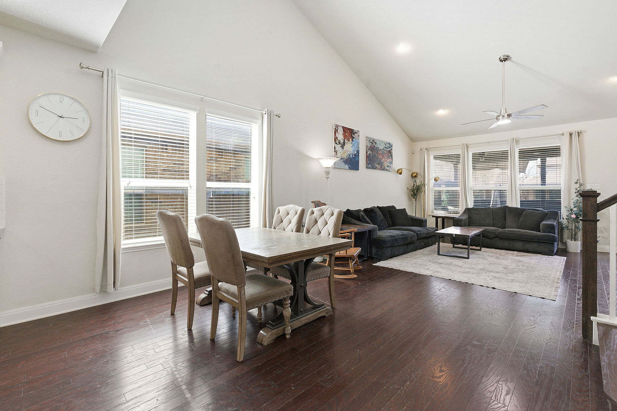 117 Methodius Drive Hutto, TX 78634 - Photo 11 of 40 Dining space with lofted ceiling, dark wood finished floors, and ceiling fan