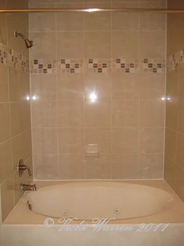 a bathroom with a bathtub