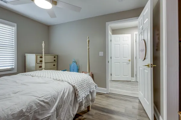 a view of a livingroom with wooden floor