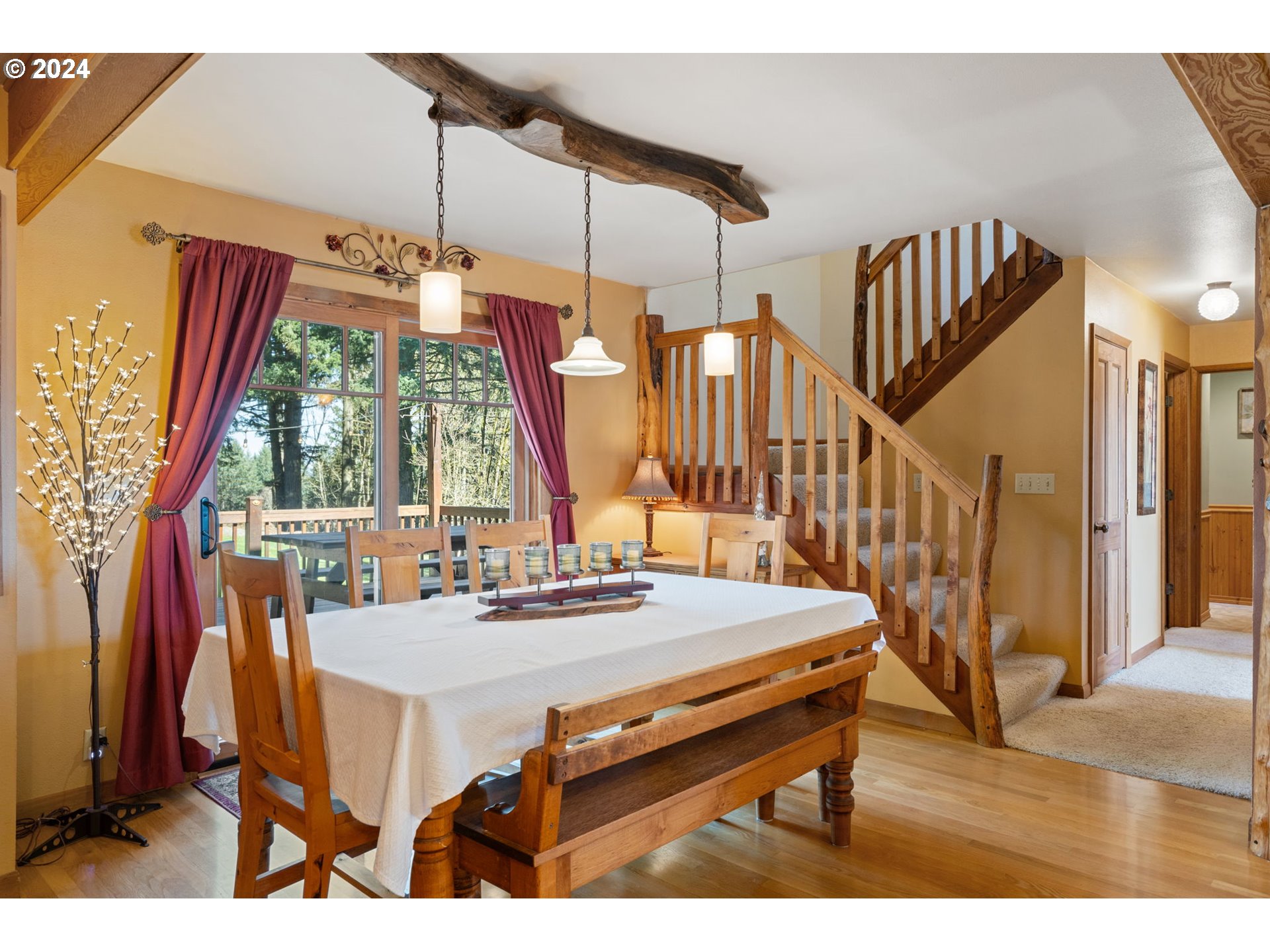 16441 South Henrici Road Oregon City, OR 97045 - Photo 4 of 41 a dining room with furniture large windows and a chandelier