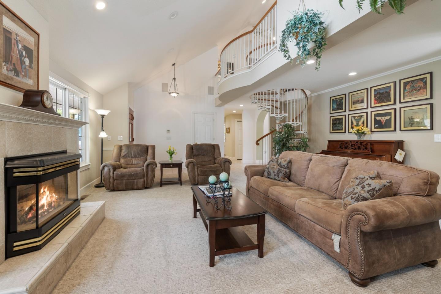 261 Cherry Lane Campbell, CA 95008 - Photo 11 of 49 a living room with furniture fireplace and a chandelier