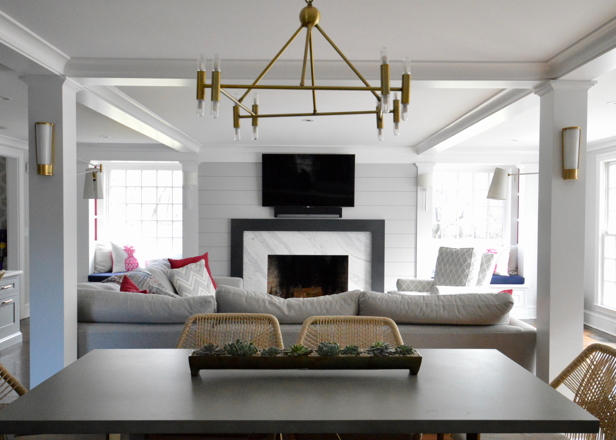 142 Brookside Road Darien, CT 06820 - Photo 8 of 18 a living room with furniture a fireplace and a flat screen tv