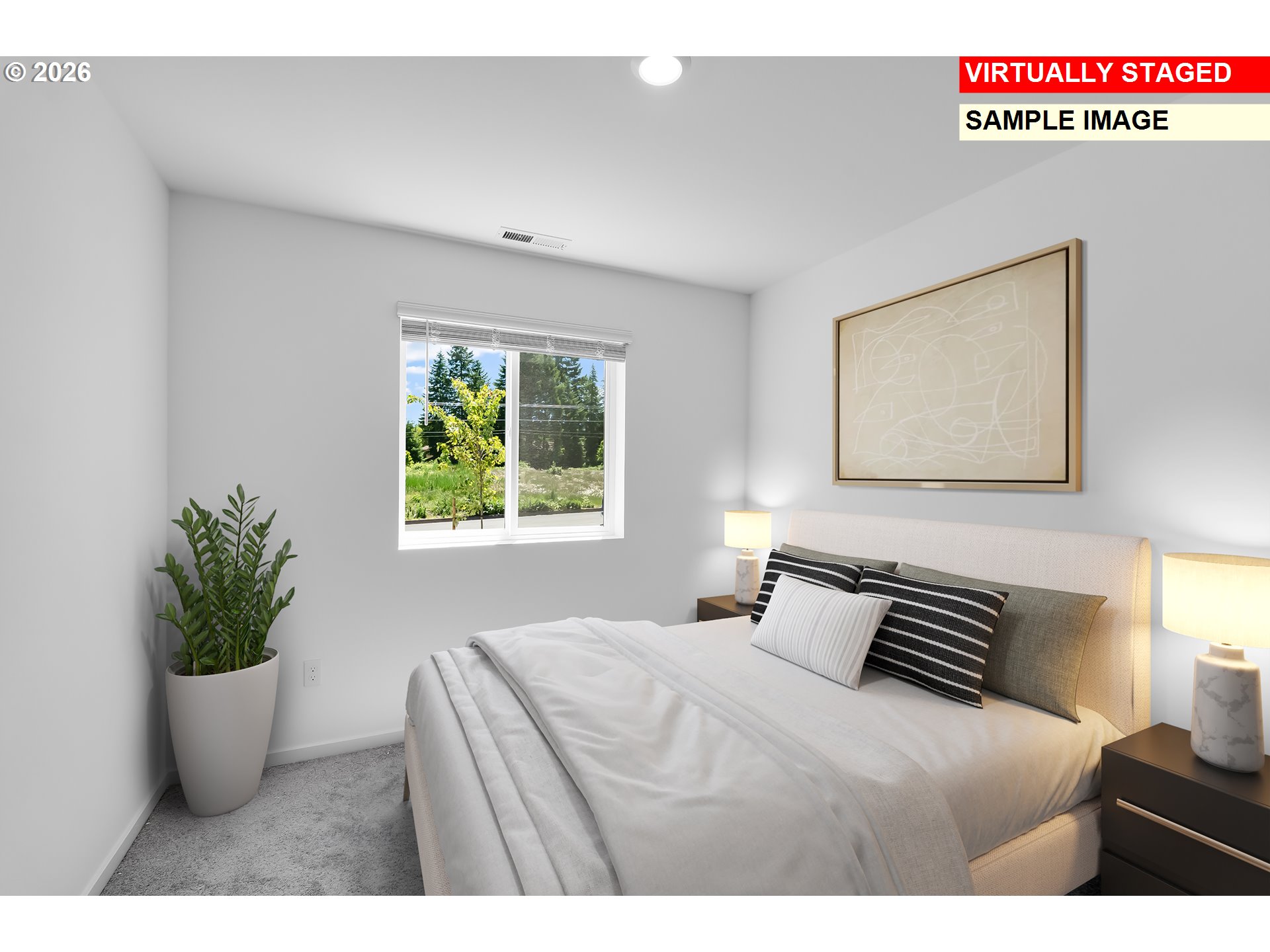 25255 Tanglewood Way Veneta, OR 97487 - Photo 32 of 47 a bedroom with a large bed and a potted plant