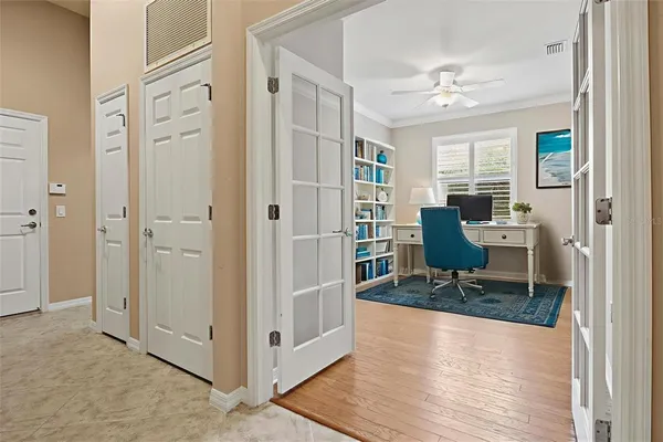 a view of a wooden door