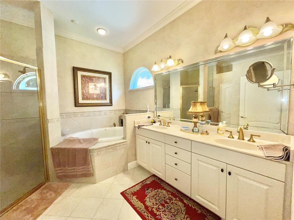 1501 Northwest 98 Street Gainesville, FL 32606 - Photo 42 of 92 a spacious bathroom with a double vanity sink a mirror a bathtub and a shower