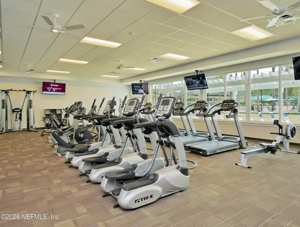 a view of a room with gym equipment
