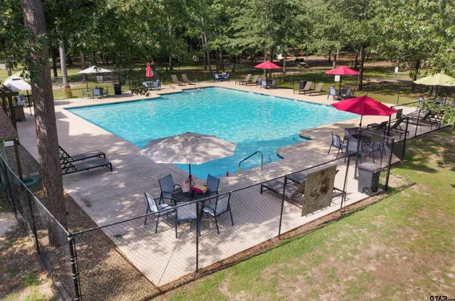 an outdoor space with seating