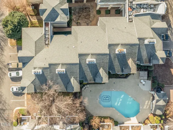 an aerial view of a large buildings