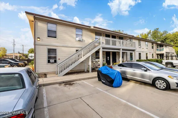 a building outdoor space with patio furniture
