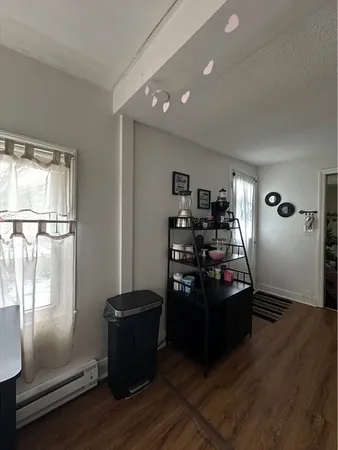 a living room with hard wood flooring and a couch