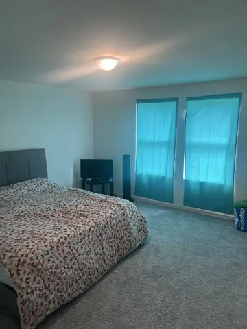 a bedroom with a bed and a cabinets