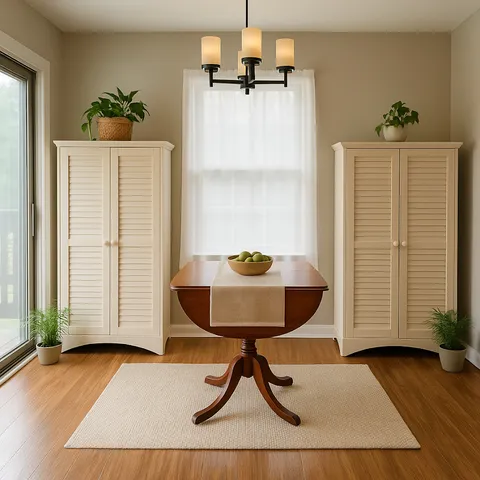 a workspace with furniture and wooden floor
