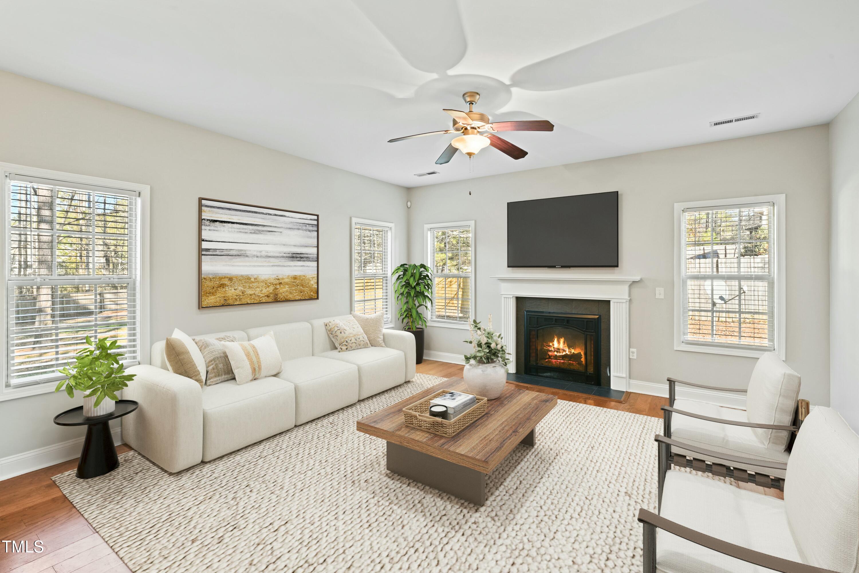 64 Valor Circle Bunnlevel, NC 28323 - Photo 6 of 34 a living room with furniture a fireplace and a flat screen tv