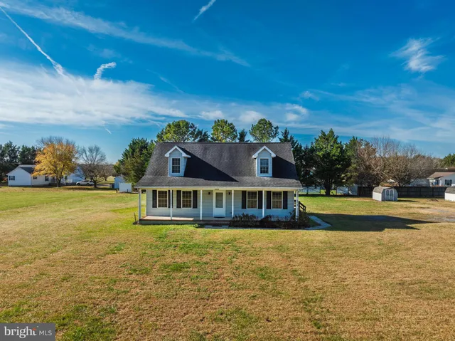 a view of a house with backyard and porch