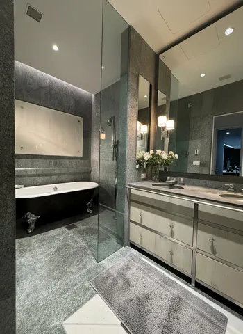 a lobby with a couch