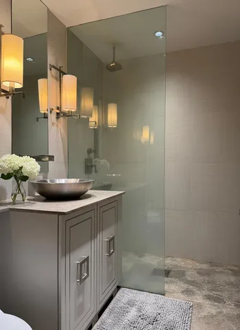 a bathroom with a sink and mirror