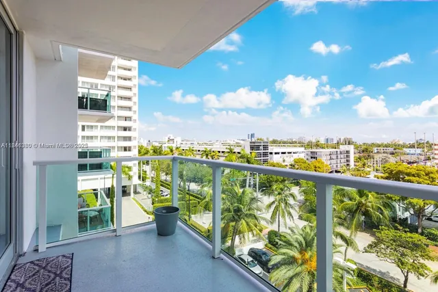a view of a balcony with city view