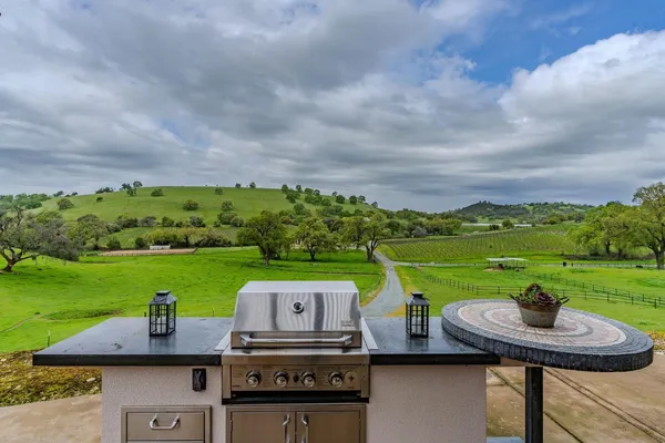 a view of a street with sitting area