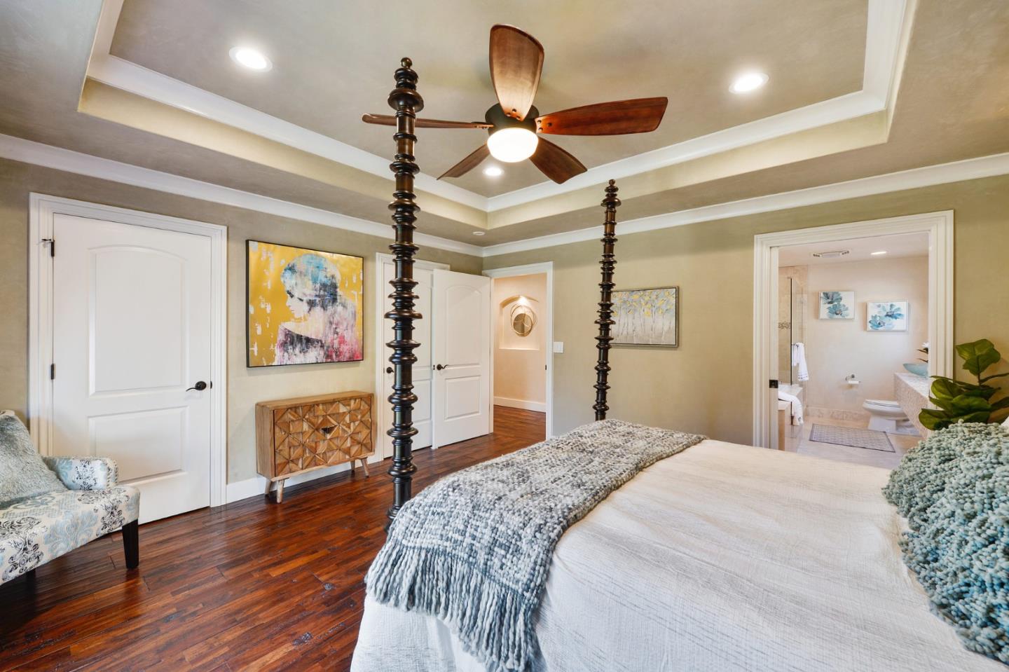 117 Worcester Loop Los Gatos, CA 95030 - Photo 47 of 47 a bedroom with a bed and a chandelier